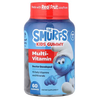 The Smurfs, Kids Gummy, Multi-Vitamin, Ages 3+, Smurf Berry, 60 Gummies